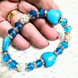 Glass Crystal Heart Stretch Bracelet
